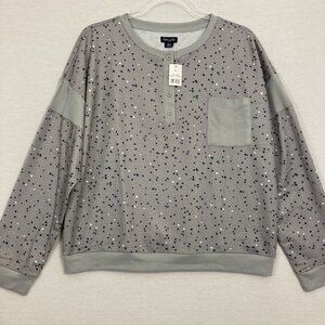 New Splendid Gray Polka Dot Athleisure Round Neck Sweatshirt size Large